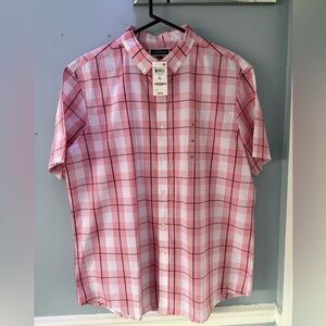 Evan Picone Men's Red and White Plaid Shirt XL